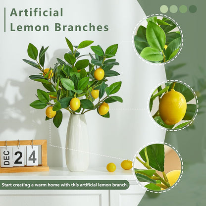 3 PCS Artificial Lemon Branches for Vase 18 Inch Fake Lemons Picks | Greenery Stems, Fake Fruits, Lemon Branches Realistic, Faux Lemons Tree Decor