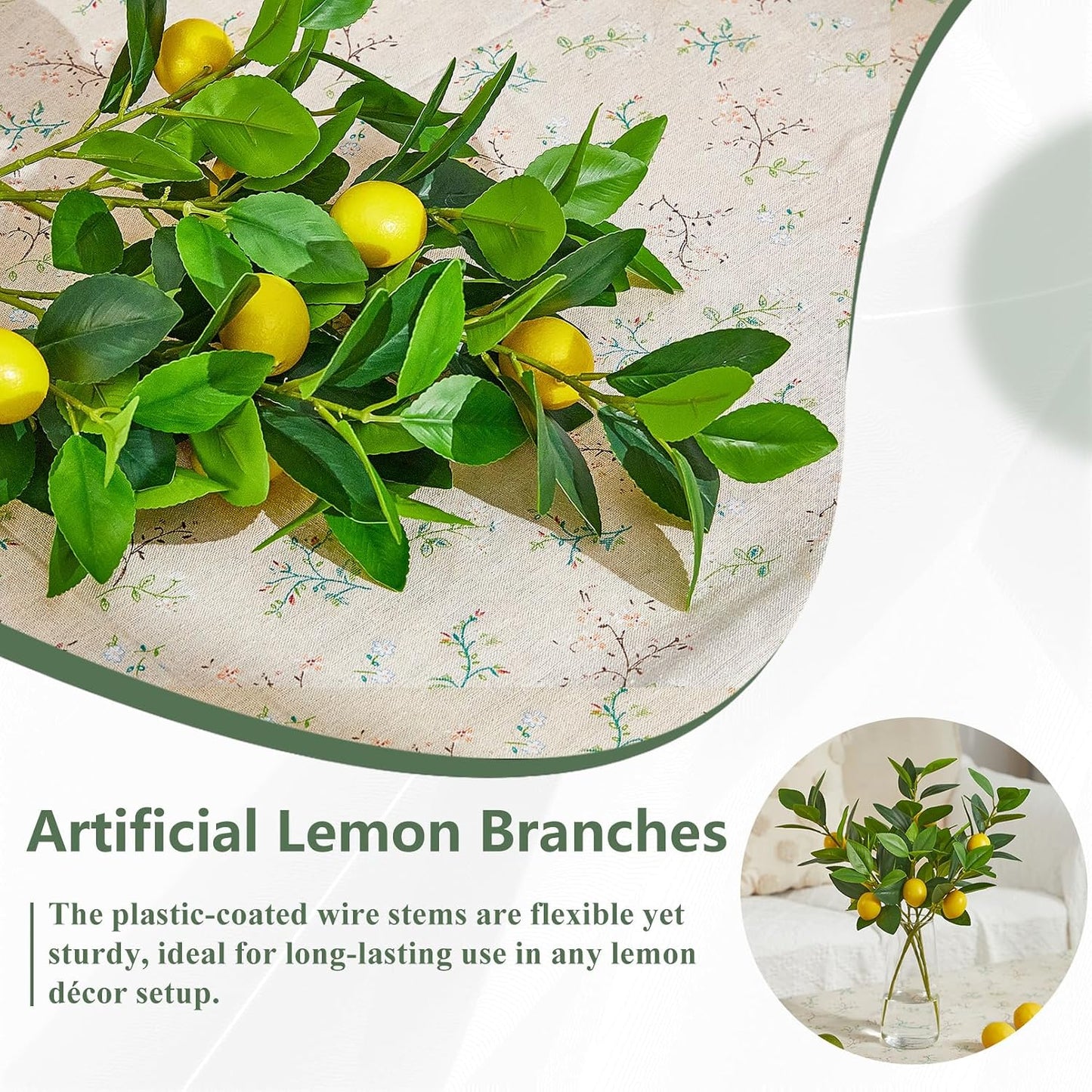 3 PCS Artificial Lemon Branches for Vase 18 Inch Fake Lemons Picks | Greenery Stems, Fake Fruits, Lemon Branches Realistic, Faux Lemons Tree Decor