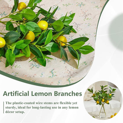 3 PCS Artificial Lemon Branches for Vase 18 Inch Fake Lemons Picks | Greenery Stems, Fake Fruits, Lemon Branches Realistic, Faux Lemons Tree Decor