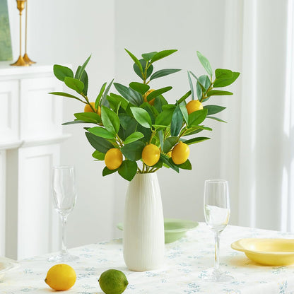 3 PCS Artificial Lemon Branches for Vase 18 Inch Fake Lemons Picks | Greenery Stems, Fake Fruits, Lemon Branches Realistic, Faux Lemons Tree Decor