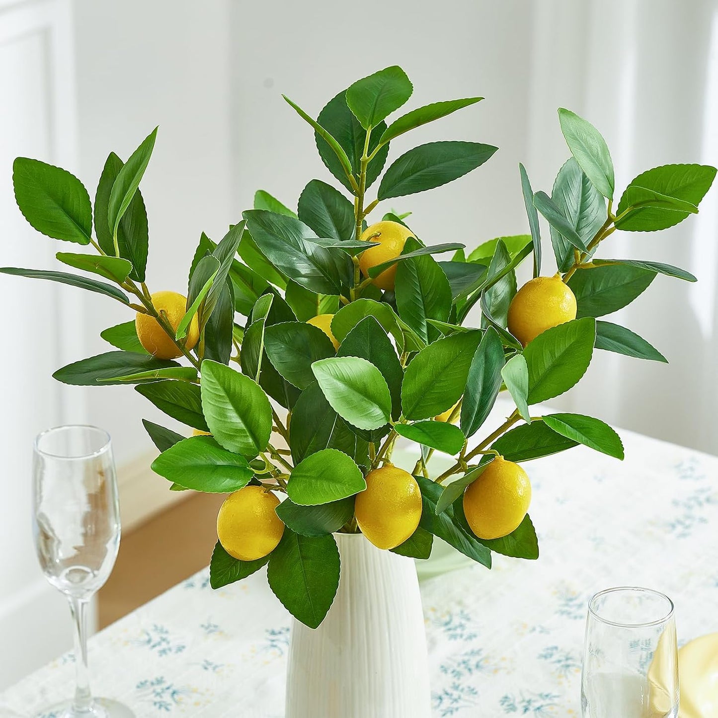 3 PCS Artificial Lemon Branches for Vase 18 Inch Fake Lemons Picks | Greenery Stems, Fake Fruits, Lemon Branches Realistic, Faux Lemons Tree Decor