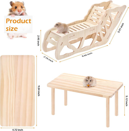 (2-piece Set) Hamster Game Wooden Platform, Tunnel Ladder Hidden Area Platform with Wooden Support Columns, Toy cage Accessories for Hamster Squirrels and Other Small Pets