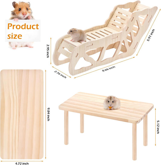 (2-piece Set) Hamster Game Wooden Platform, Tunnel Ladder Hidden Area Platform with Wooden Support Columns, Toy cage Accessories for Hamster Squirrels and Other Small Pets