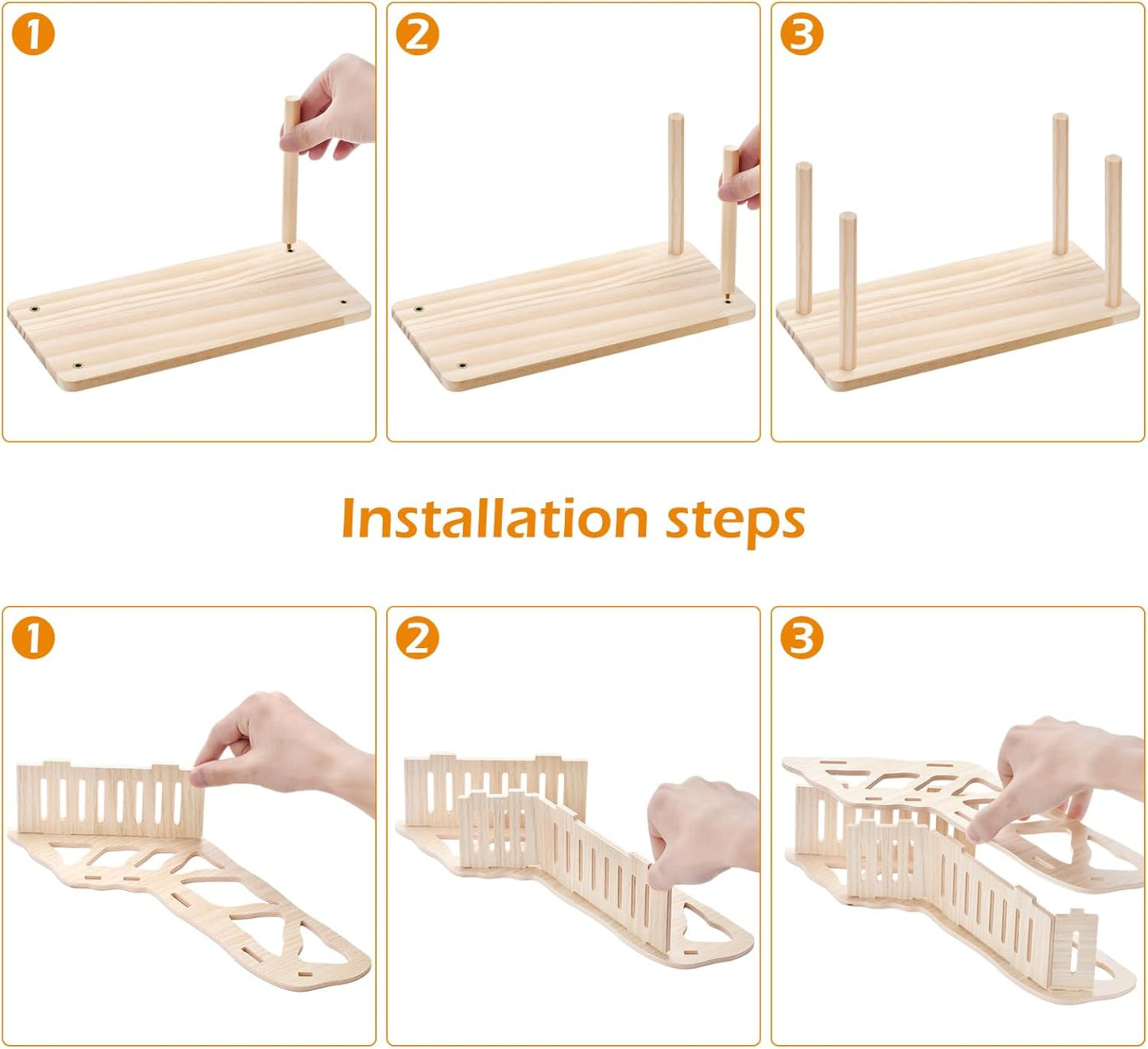 (2-piece Set) Hamster Game Wooden Platform, Tunnel Ladder Hidden Area Platform with Wooden Support Columns, Toy cage Accessories for Hamster Squirrels and Other Small Pets