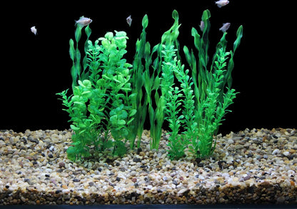 Artificial Fish Tank Plants, Green Plastic Aquarium Accessories, Multi Shape Fake Decorations, 10packs