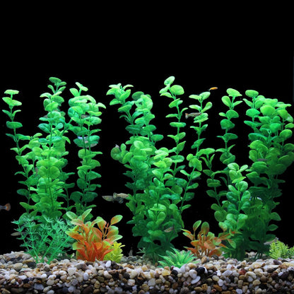 Artificial Fish Tank Plants, Green Plastic Aquarium Accessories, Multi Shape Fake Decorations, 10packs