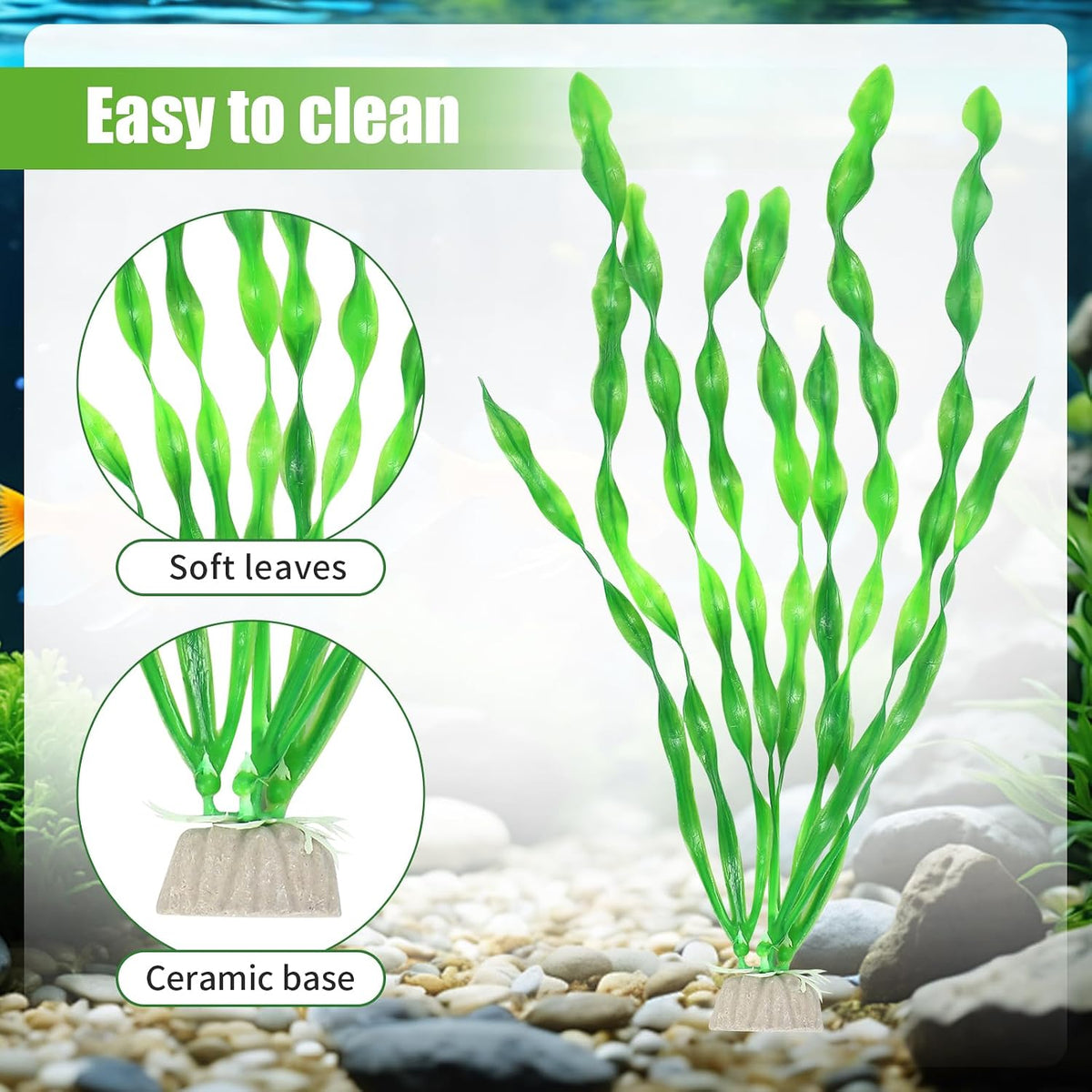 Artificial Fish Tank Plants, Green Plastic Aquarium Accessories, Multi Shape Fake Decorations, 10packs