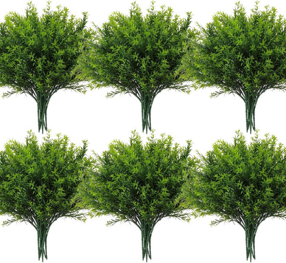 24 Bundles Artificial Rosemary Plants, UV Resistant No Fade Faux Green Grass Shrubs, Realistic Fake Bushes for Farmhouse Indoor Wedding Garden Porch Patio