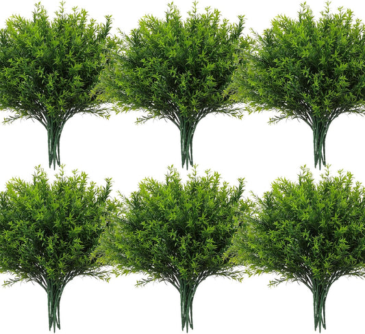 24 Bundles Artificial Rosemary Plants, UV Resistant No Fade Faux Green Grass Shrubs, Realistic Fake Bushes for Farmhouse Indoor Wedding Garden Porch Patio
