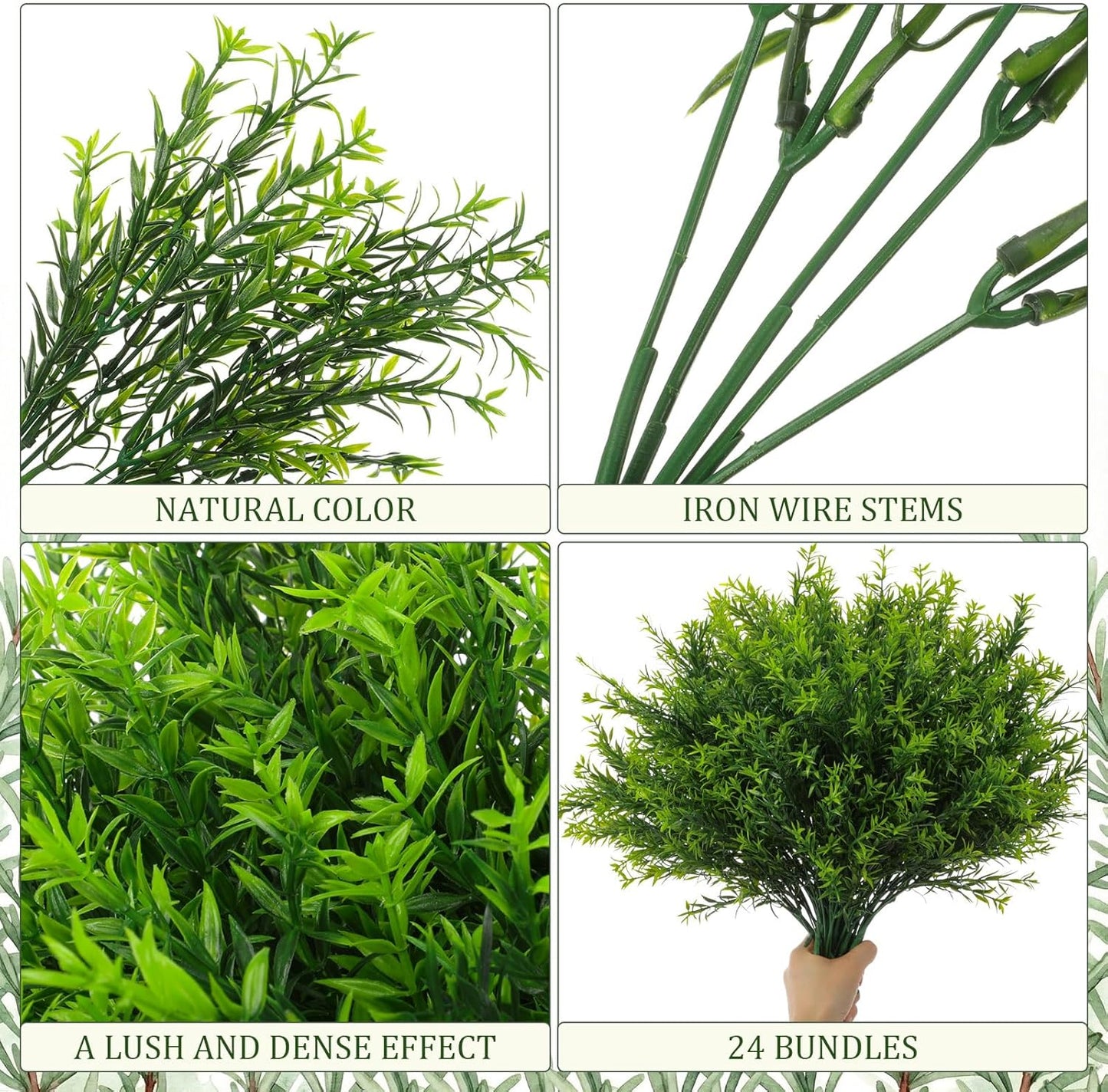 24 Bundles Artificial Rosemary Plants, UV Resistant No Fade Faux Green Grass Shrubs, Realistic Fake Bushes for Farmhouse Indoor Wedding Garden Porch Patio