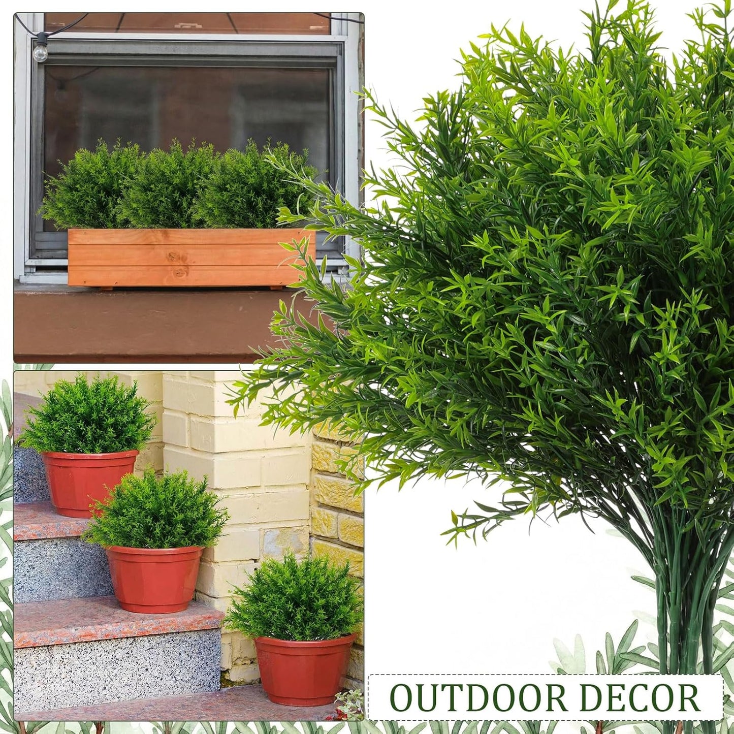 24 Bundles Artificial Rosemary Plants, UV Resistant No Fade Faux Green Grass Shrubs, Realistic Fake Bushes for Farmhouse Indoor Wedding Garden Porch Patio