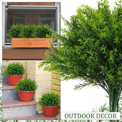 24 Bundles Artificial Rosemary Plants, UV Resistant No Fade Faux Green Grass Shrubs, Realistic Fake Bushes for Farmhouse Indoor Wedding Garden Porch Patio