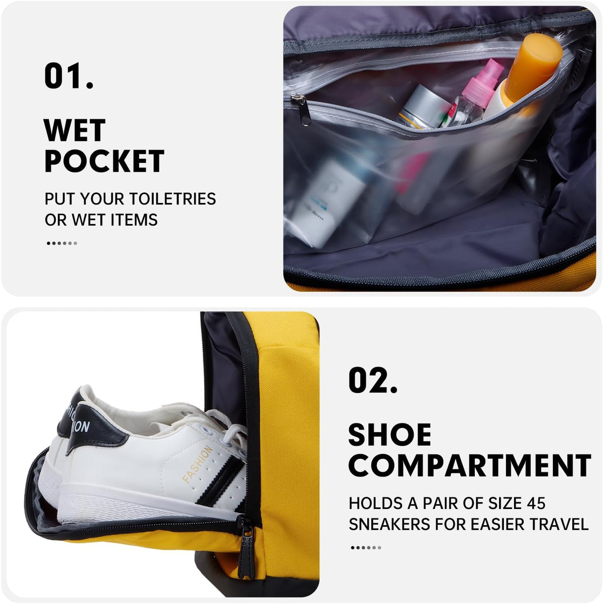 Gym Bag for Women & Men, Sports Travel Duffel Bag with Shoe Compartment and Wet Pocket, Anti-Theft Carry On Weekender Bag for Airplane, Water Resistant Workout Overnight Bag for Travel Gym