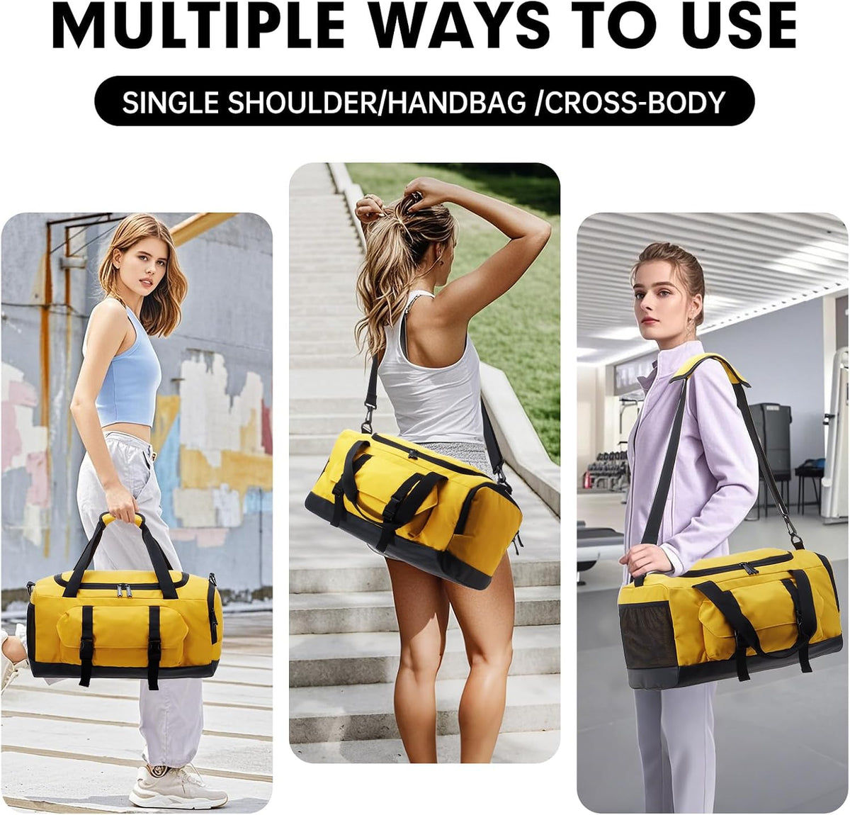 Gym Bag for Women & Men, Sports Travel Duffel Bag with Shoe Compartment and Wet Pocket, Anti-Theft Carry On Weekender Bag for Airplane, Water Resistant Workout Overnight Bag for Travel Gym