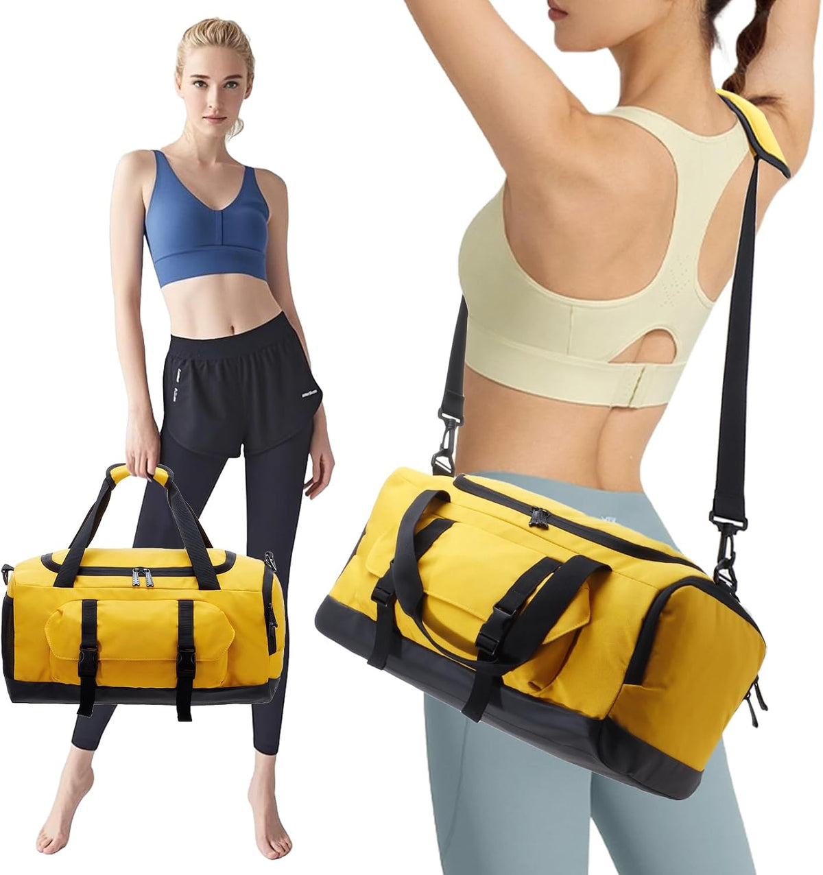 Gym Bag for Women & Men, Sports Travel Duffel Bag with Shoe Compartment and Wet Pocket, Anti-Theft Carry On Weekender Bag for Airplane, Water Resistant Workout Overnight Bag for Travel Gym