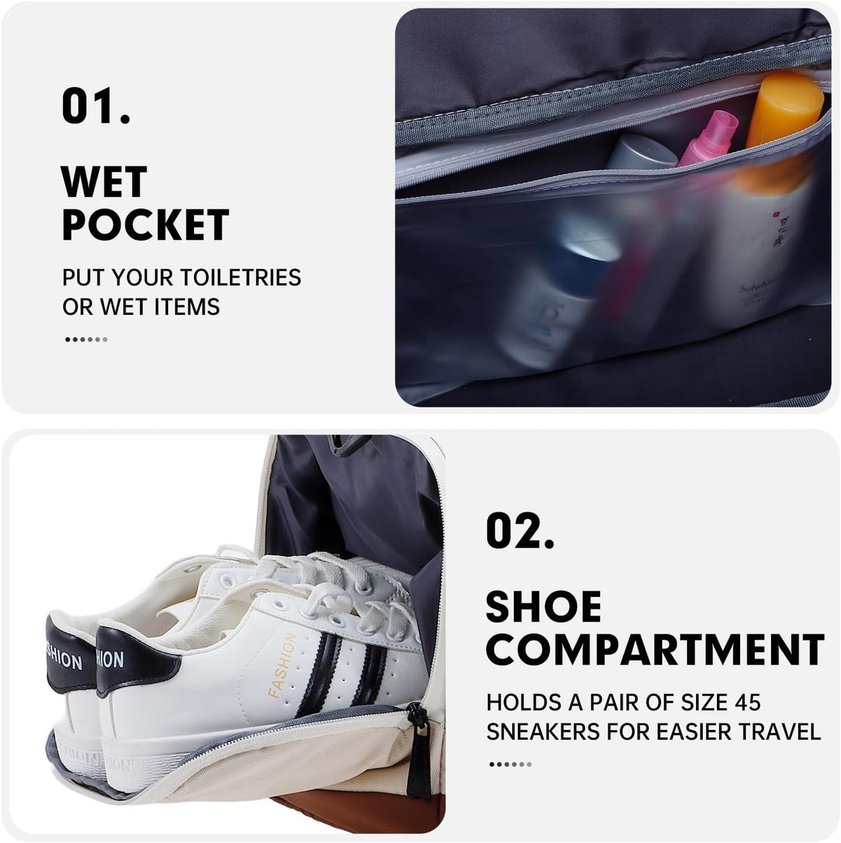Gym Bag for Women & Men, Sports Travel Duffel Bag with Shoe Compartment and Wet Pocket, Anti-Theft Carry On Weekender Bag for Airplane, Water Resistant Workout Overnight Bag for Travel Gym