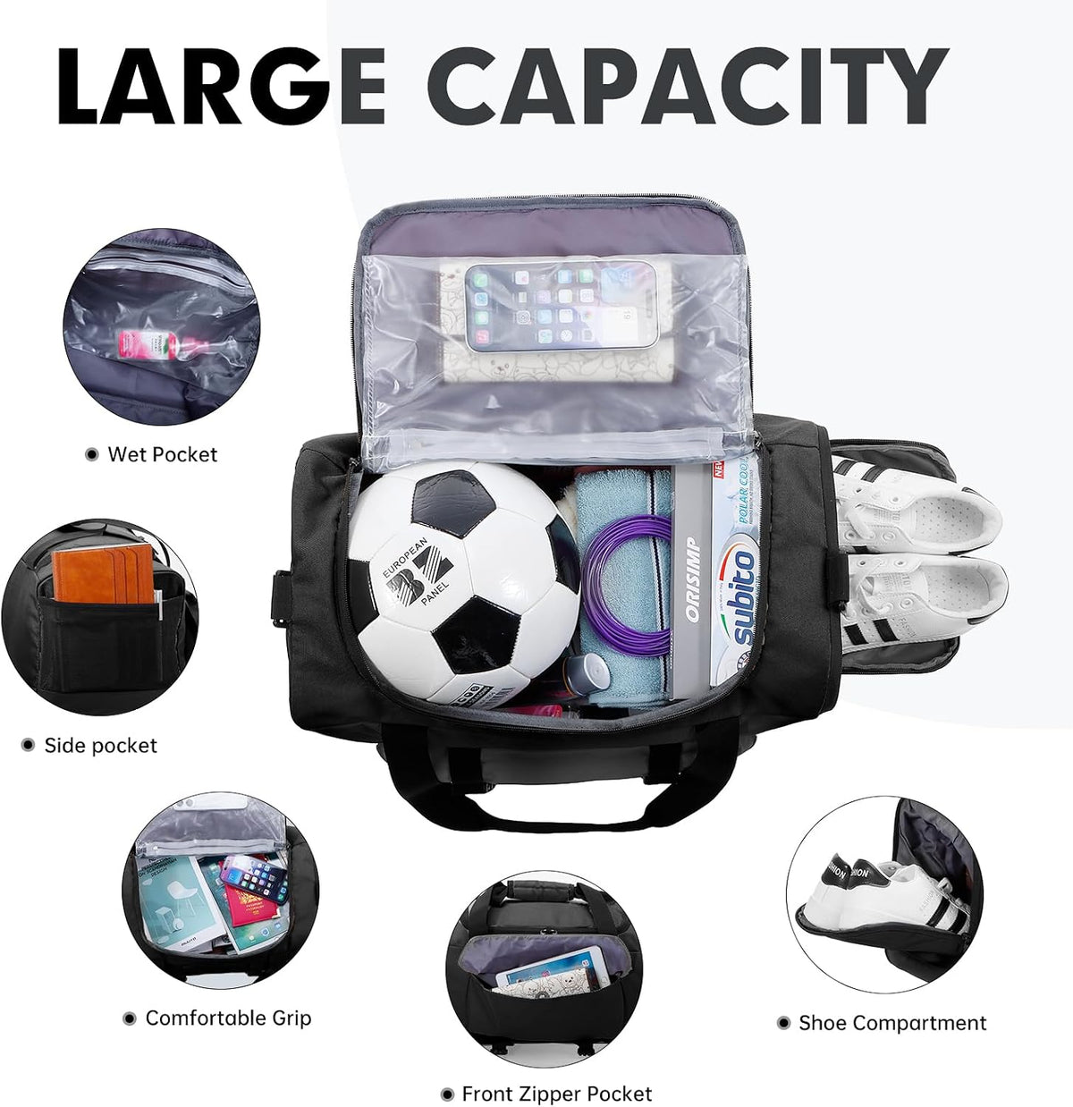 Gym Bag for Women & Men, Sports Travel Duffel Bag with Shoe Compartment and Wet Pocket, Anti-Theft Carry On Weekender Bag for Airplane, Water Resistant Workout Overnight Bag for Travel Gym