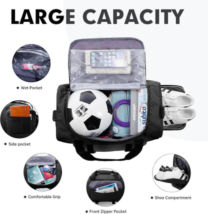 Gym Bag for Women & Men, Sports Travel Duffel Bag with Shoe Compartment and Wet Pocket, Anti-Theft Carry On Weekender Bag for Airplane, Water Resistant Workout Overnight Bag for Travel Gym