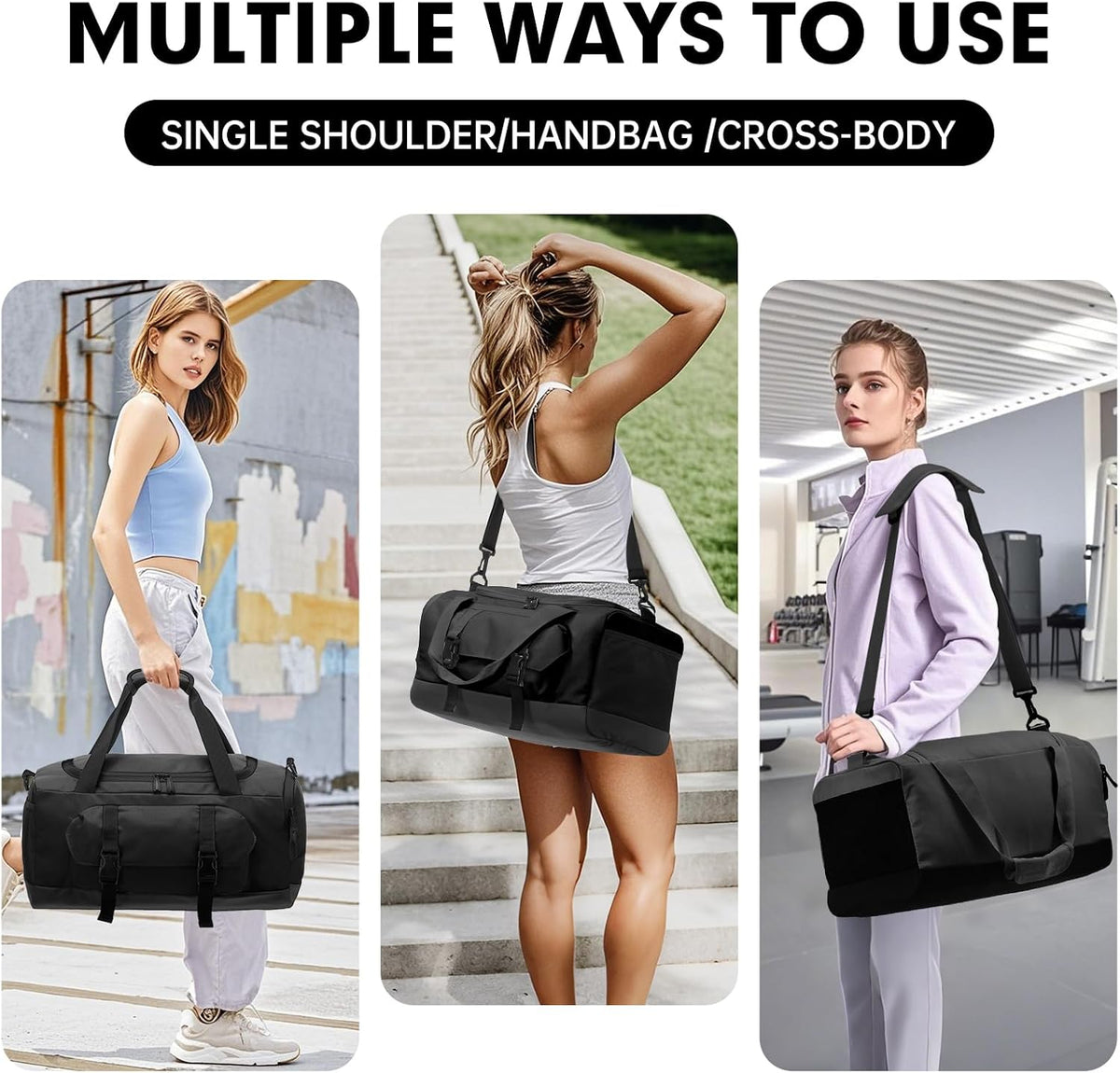 Gym Bag for Women & Men, Sports Travel Duffel Bag with Shoe Compartment and Wet Pocket, Anti-Theft Carry On Weekender Bag for Airplane, Water Resistant Workout Overnight Bag for Travel Gym