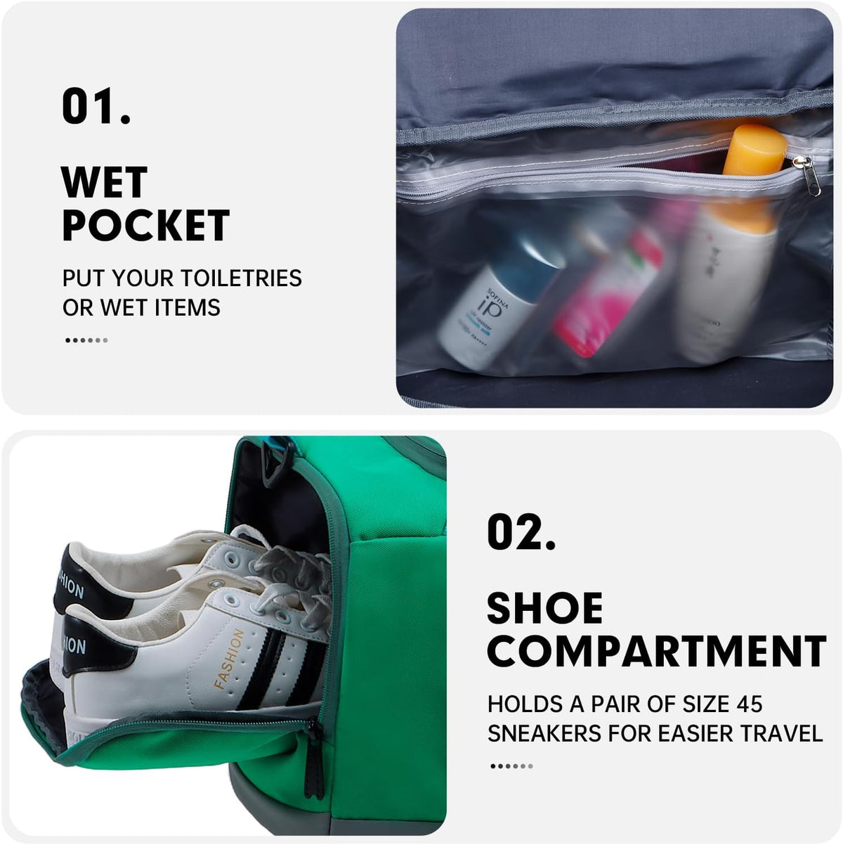 Gym Bag for Women & Men, Sports Travel Duffel Bag with Shoe Compartment and Wet Pocket, Anti-Theft Carry On Weekender Bag for Airplane, Water Resistant Workout Overnight Bag for Travel Gym