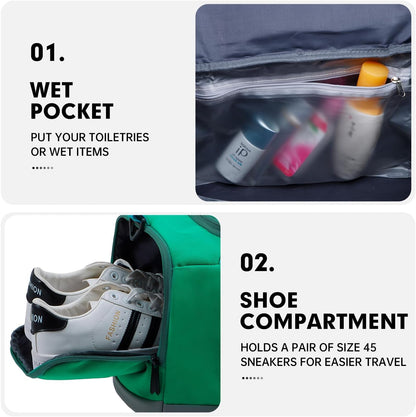 Gym Bag for Women & Men, Sports Travel Duffel Bag with Shoe Compartment and Wet Pocket, Anti-Theft Carry On Weekender Bag for Airplane, Water Resistant Workout Overnight Bag for Travel Gym