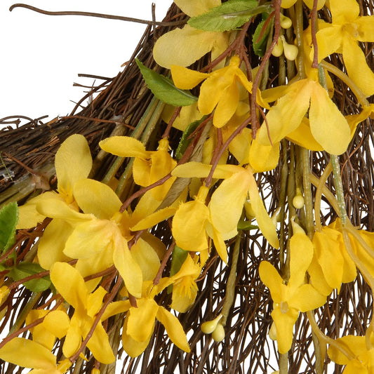 Artificial Spring Wreath, Woven Branch Base, Decorated with Forsythia Flowers, Spring Collection, 24 Inches