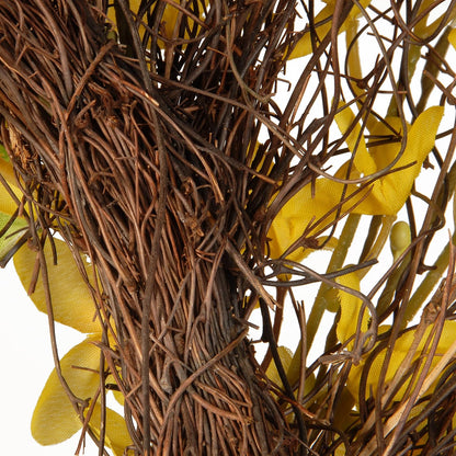 Artificial Spring Wreath, Woven Branch Base, Decorated with Forsythia Flowers, Spring Collection, 24 Inches