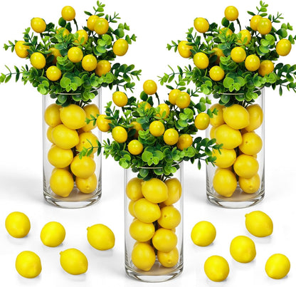 3 Set Artificial Peach Decor with 3 Glass Vase 6 Artificial Peach Branches and 60 Peaches, Plastic Plant Stem Ornament for Home Indoor Office Table Centerpieces Desk Decoration