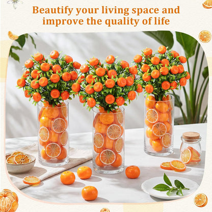 3 Set Artificial Peach Decor with 3 Glass Vase 6 Artificial Peach Branches and 60 Peaches, Plastic Plant Stem Ornament for Home Indoor Office Table Centerpieces Desk Decoration