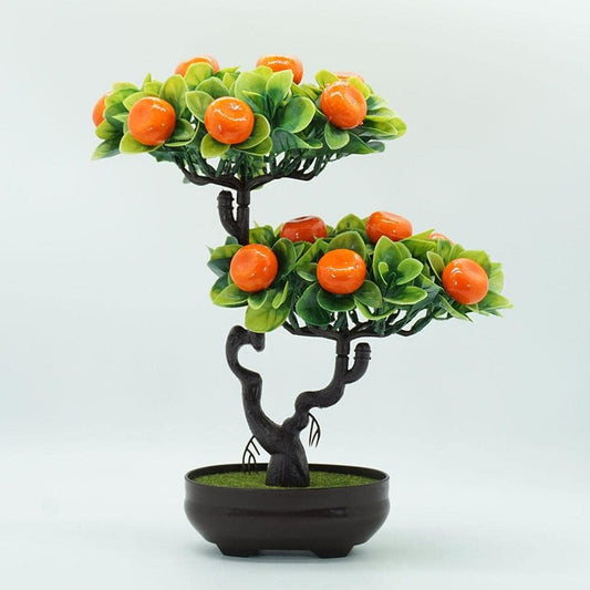 Plastic Artificial Fruit Tree Artificial Peach Orange Fruit Tree Artificial Plants Potted Bonsai Desktop Bonsai Home Decor (Color : Peach)