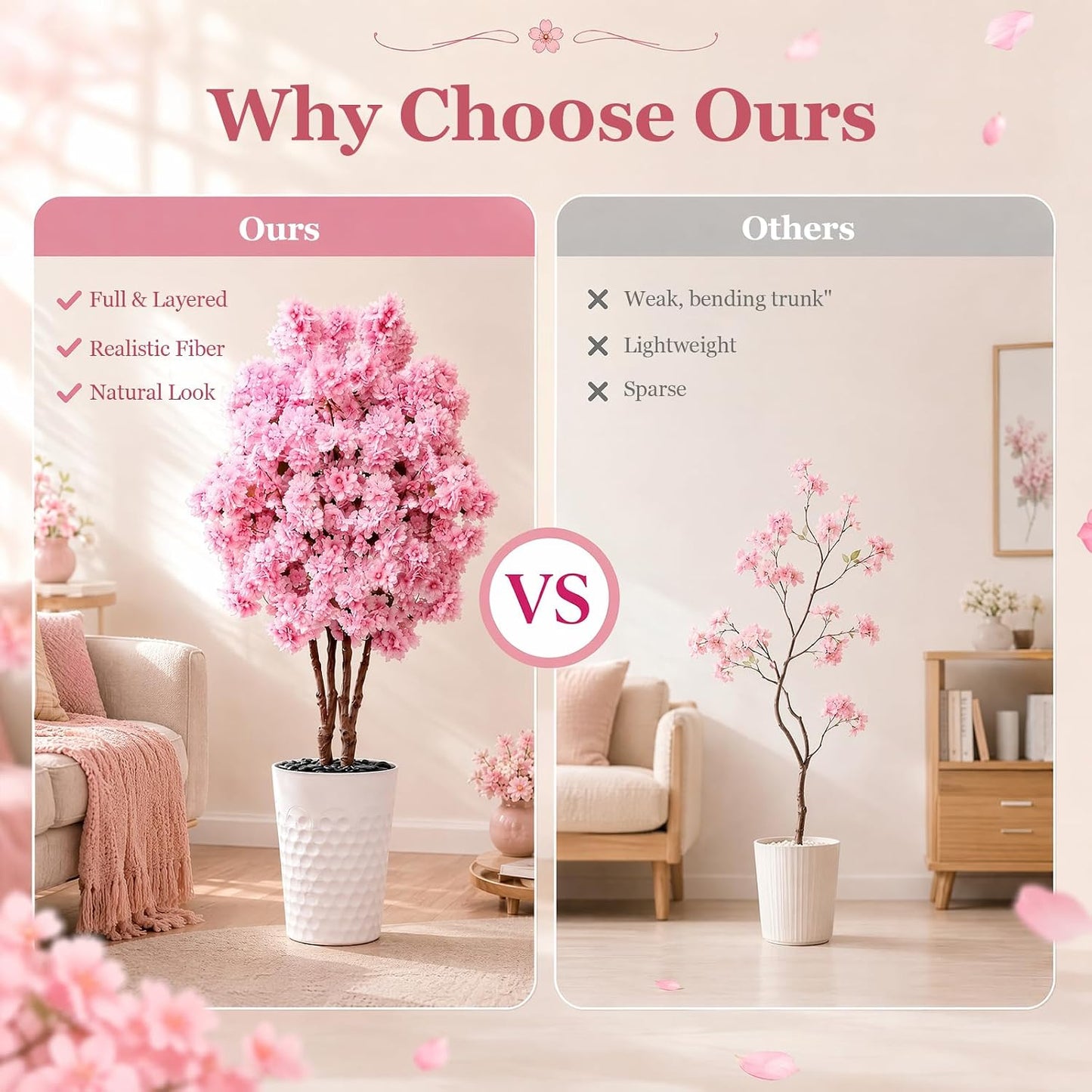 Artificial Cherry Blossom Tree 5FT, Fake Plants Indoor, Flowers Blooming Tree with White Pot, Artificial Trees for House Bedroom Living Room