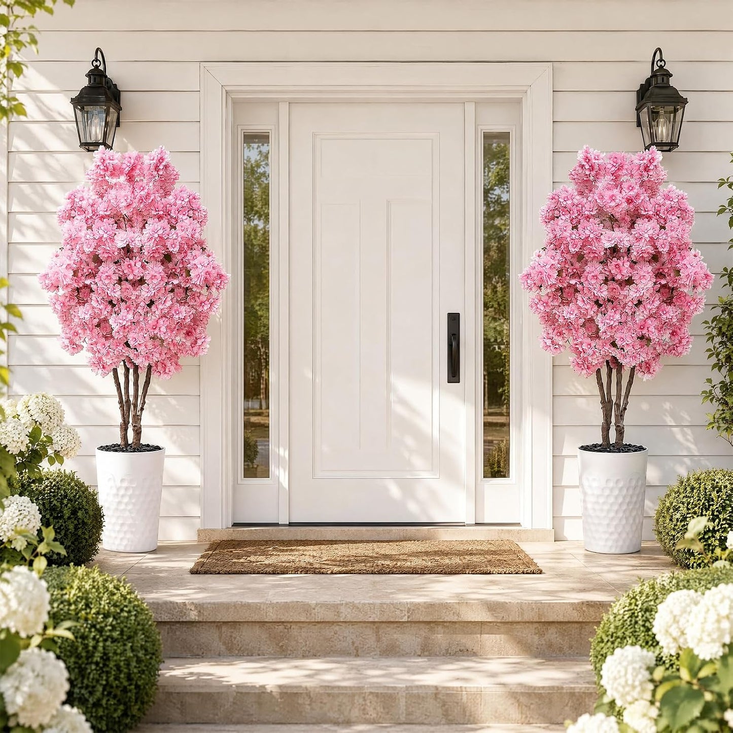 Artificial Cherry Blossom Tree 5FT, Fake Plants Indoor, Flowers Blooming Tree with White Pot, Artificial Trees for House Bedroom Living Room