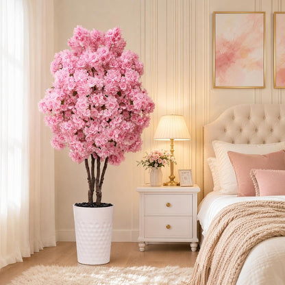 Artificial Cherry Blossom Tree 5FT, Fake Plants Indoor, Flowers Blooming Tree with White Pot, Artificial Trees for House Bedroom Living Room