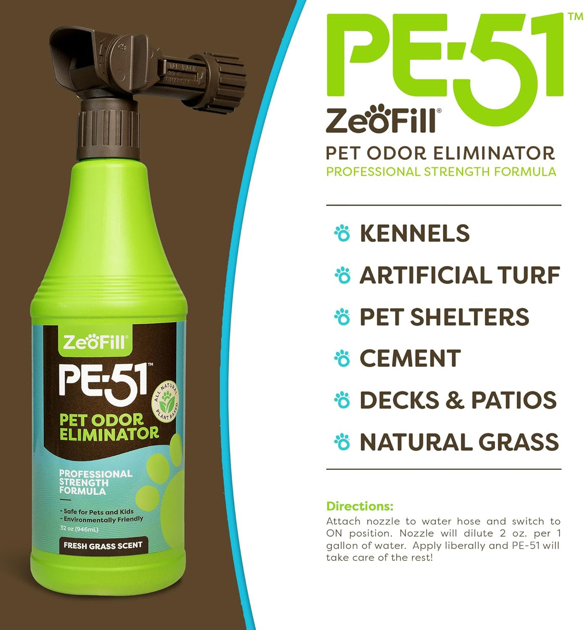 ® Artificial Turf Cleaner & Pet Odor Eliminator Premium Bundle – 8LBS OdorZorb, 1 Gal PE-51, 32oz PE-51 w/Nozzle – for Turf, Grass, Litter Box – Organic & Natural