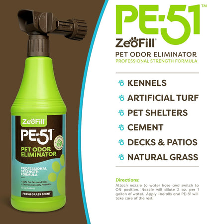 ® Artificial Turf Cleaner & Pet Odor Eliminator Premium Bundle – 8LBS OdorZorb, 1 Gal PE-51, 32oz PE-51 w/Nozzle – for Turf, Grass, Litter Box – Organic & Natural