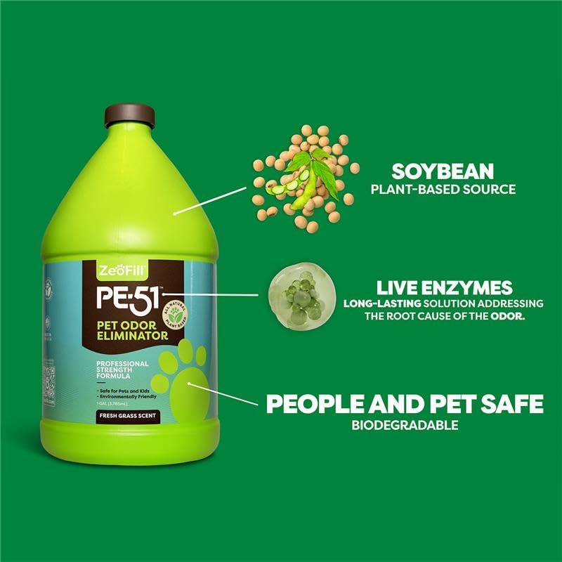 ® Artificial Turf Cleaner & Pet Odor Eliminator Premium Bundle – 8LBS OdorZorb, 1 Gal PE-51, 32oz PE-51 w/Nozzle – for Turf, Grass, Litter Box – Organic & Natural