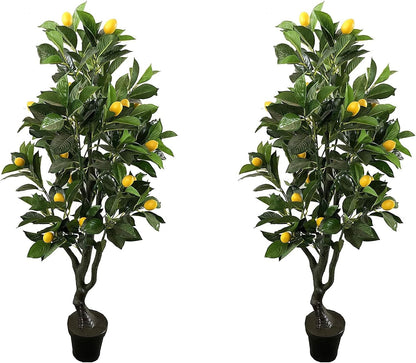 Pair 4 Feet Six-Branch Artificial Lemon Trees with Fruits, Real Touch Tech.