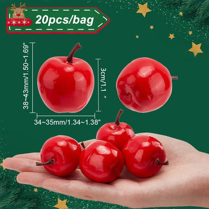 20pcs Mini Apples, 1.7 inch Fake Apples Artificials Red Apple Simulation Fruit Decor Christmas Decoratives Model for Home Kitchen Table Photography Party Photo Props Thanksgiving Day