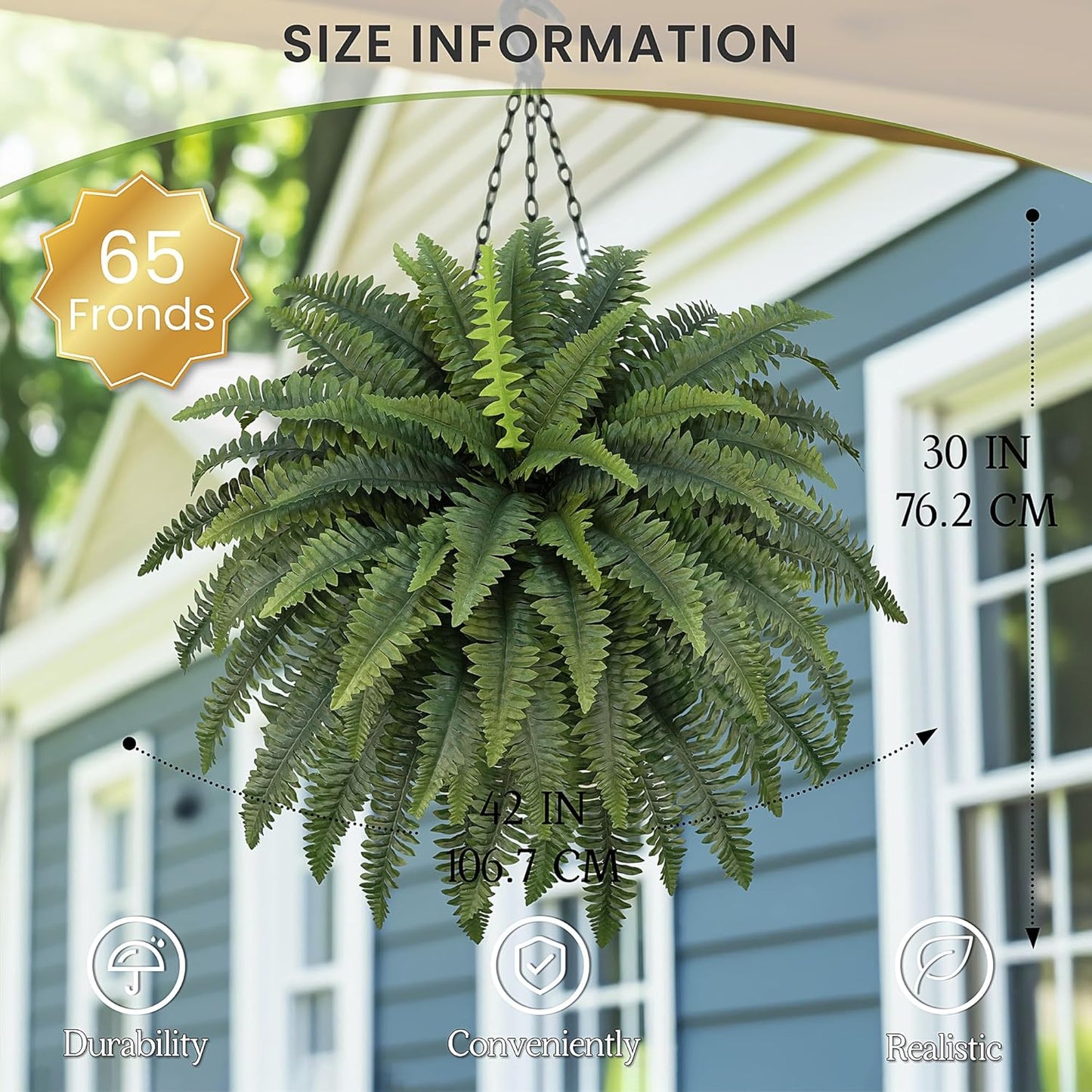 35" Ferns Artificial Bush Plants Large, 2 Artificial Boston Ferns with 39 Fronds for Outdoors Home Decor