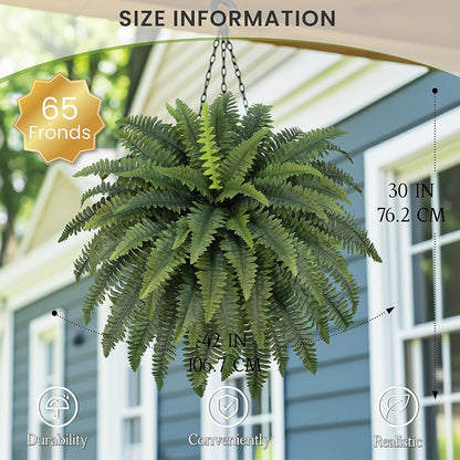 35" Ferns Artificial Bush Plants Large, 2 Artificial Boston Ferns with 39 Fronds for Outdoors Home Decor