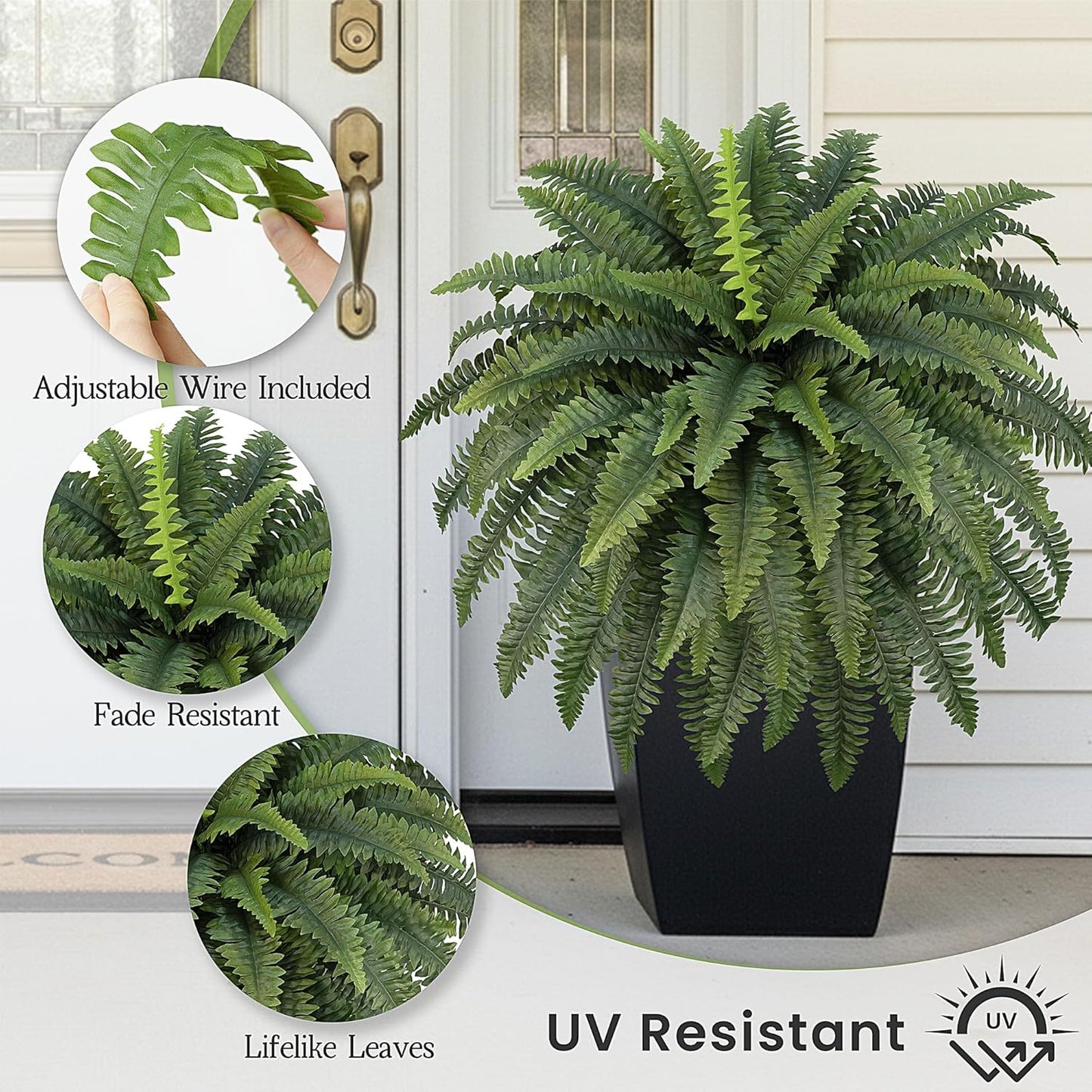 35" Ferns Artificial Bush Plants Large, 2 Artificial Boston Ferns with 39 Fronds for Outdoors Home Decor