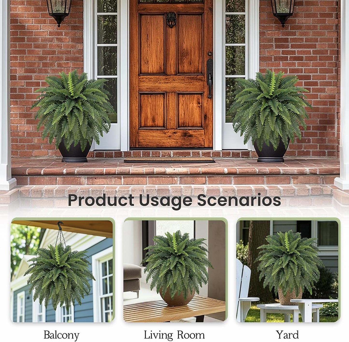 35" Ferns Artificial Bush Plants Large, 2 Artificial Boston Ferns with 39 Fronds for Outdoors Home Decor