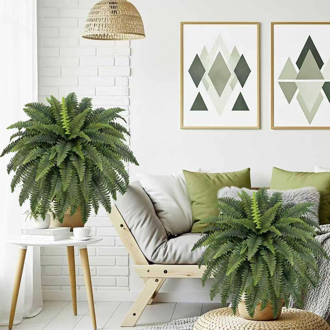 35" Ferns Artificial Bush Plants Large, 2 Artificial Boston Ferns with 39 Fronds for Outdoors Home Decor