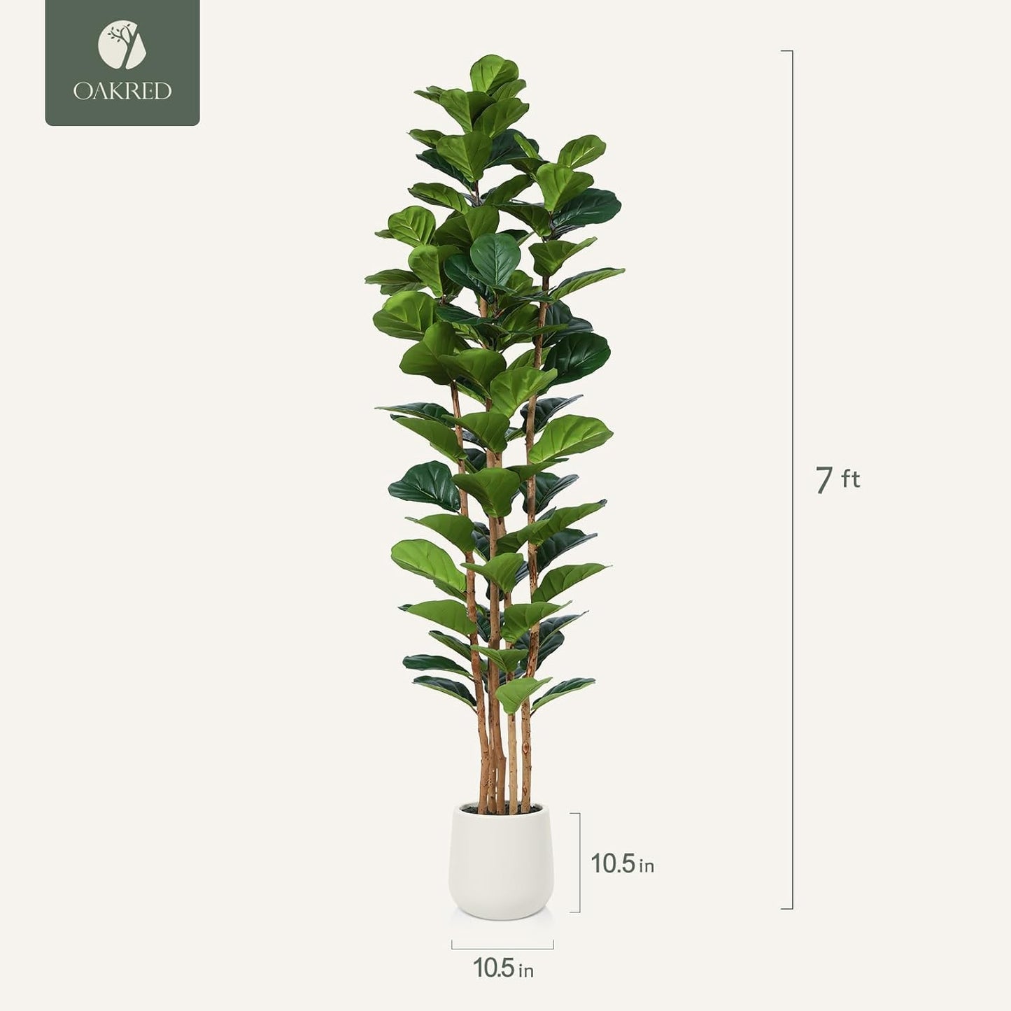 7ft Artificial Fiddle Leaf Fig Tree with White Planter, Tall Fake Tree with 5 Natural Wood Trunk for Home Decor, Faux Ficus Tree Fake Moss for Indoor Office Living Room