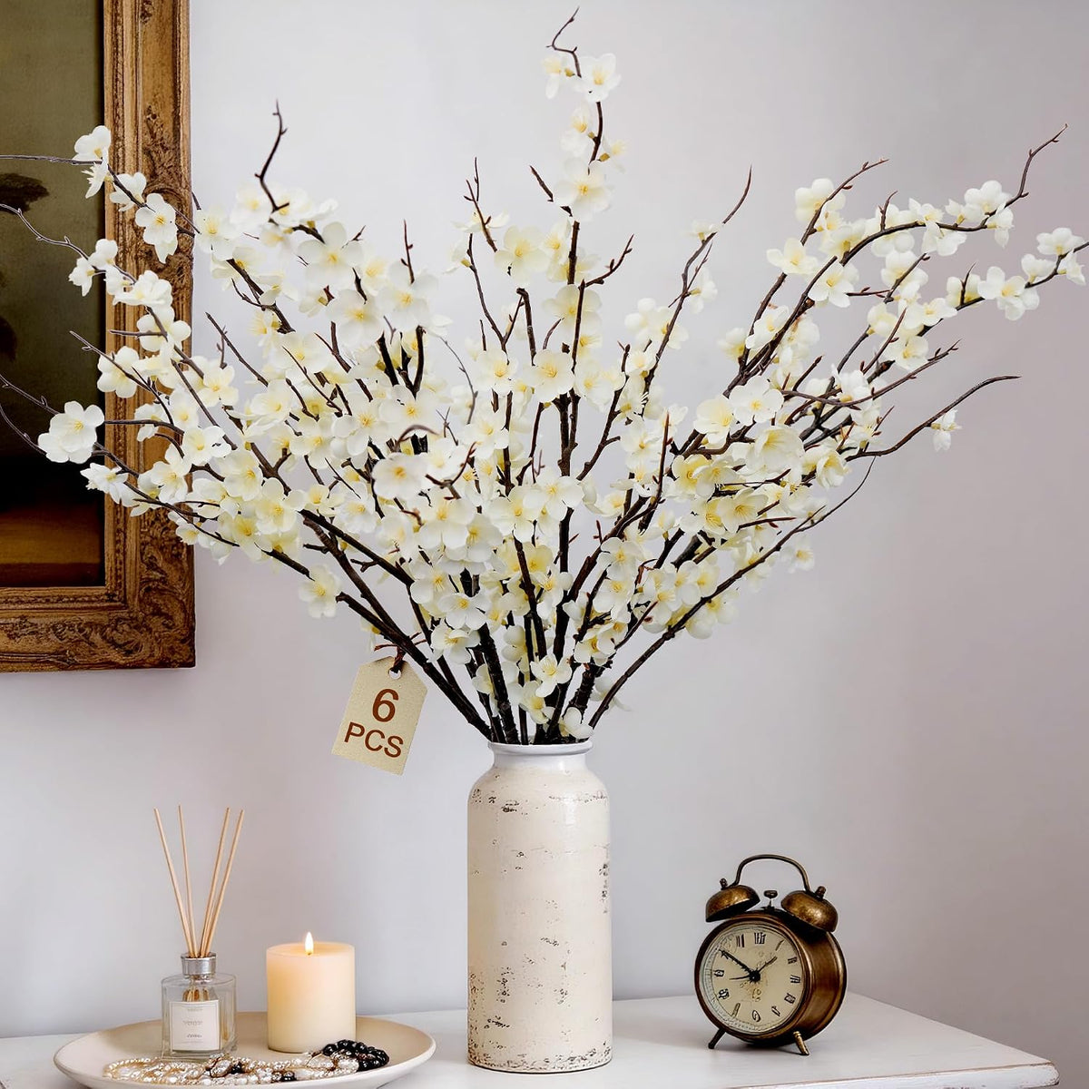 Cherry Blossom Branches 39 Inch 6PC White Cheery Blossom Branches for Decor