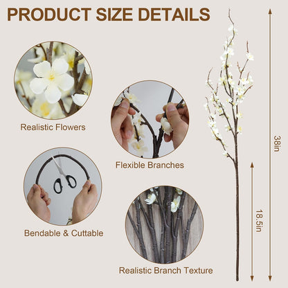 Cherry Blossom Branches 39 Inch 6PC White Cheery Blossom Branches for Decor
