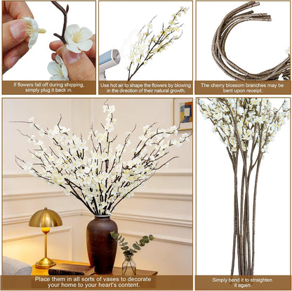 Cherry Blossom Branches 39 Inch 6PC White Cheery Blossom Branches for Decor