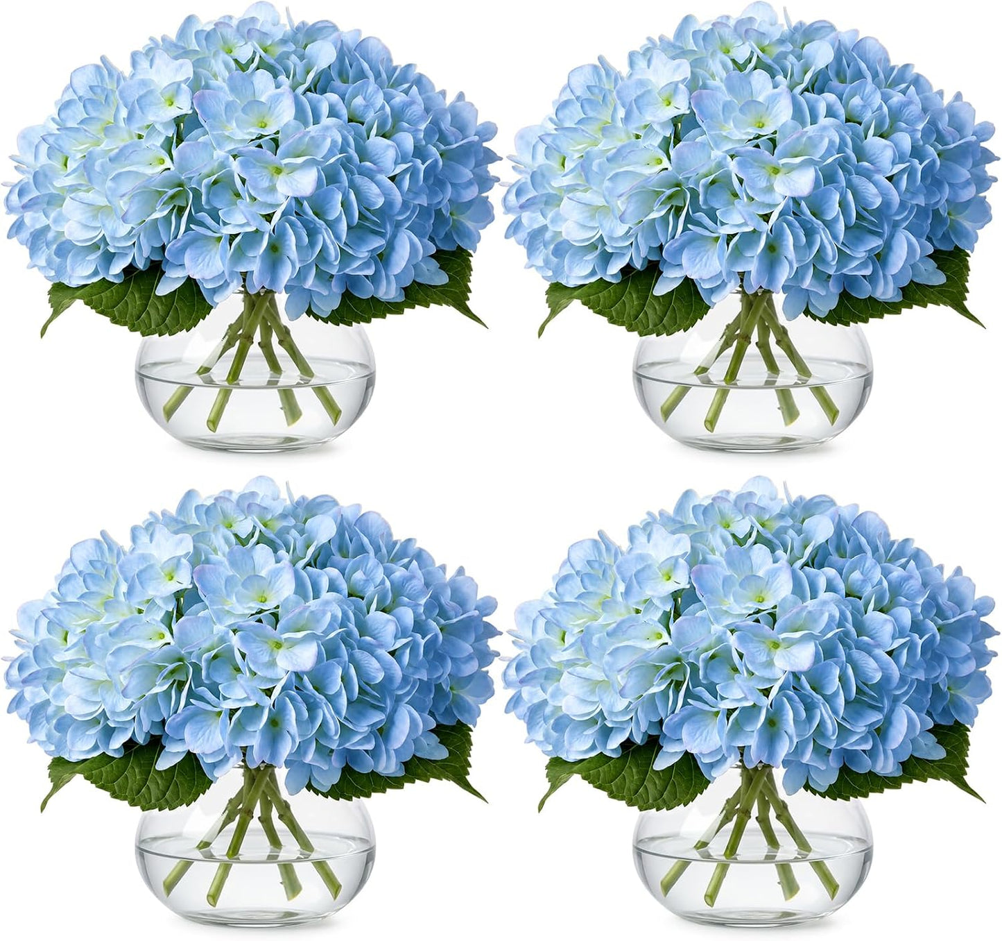 4 Pack Hydrangea Artificial Flowers Hydrangea Flowers Fake Silk Hydrangeas with Faux Vase and Water for Home Table Centerpieces Wedding Birthday Baby Shower Party Decoration (White)