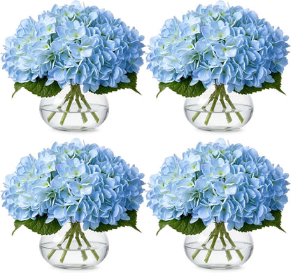 4 Pack Hydrangea Artificial Flowers Hydrangea Flowers Fake Silk Hydrangeas with Faux Vase and Water for Home Table Centerpieces Wedding Birthday Baby Shower Party Decoration (White)