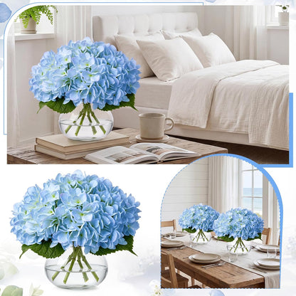 4 Pack Hydrangea Artificial Flowers Hydrangea Flowers Fake Silk Hydrangeas with Faux Vase and Water for Home Table Centerpieces Wedding Birthday Baby Shower Party Decoration (White)